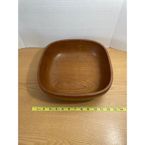 Vtg Wooden Salad Bowl & Serving Utensils Set Side Dishes Sturdy Well Made 11" - Picture 5 of 7